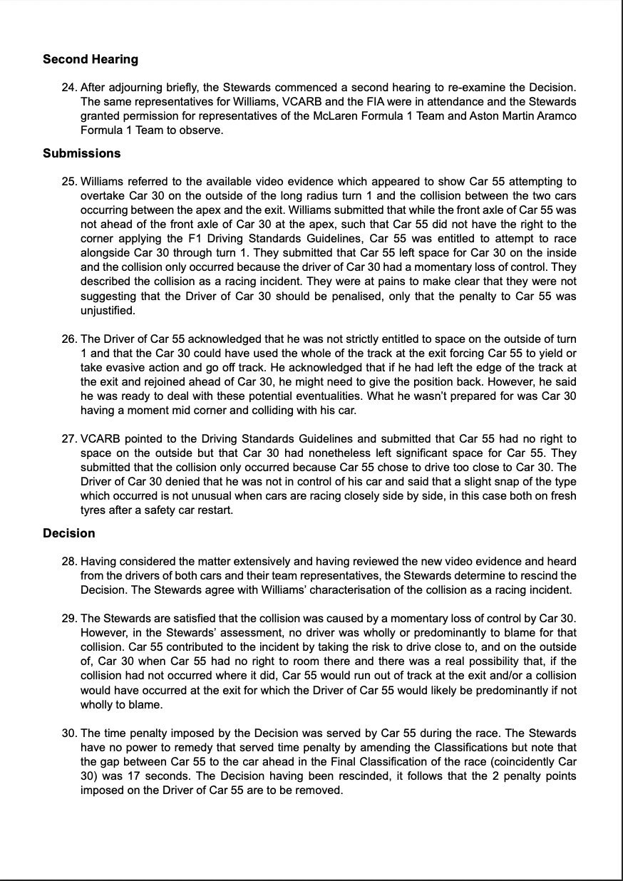 赛事仲裁推翻在荷兰站对于塞恩斯的判罚！1.经全面审议新视频证据并听取两位车手及