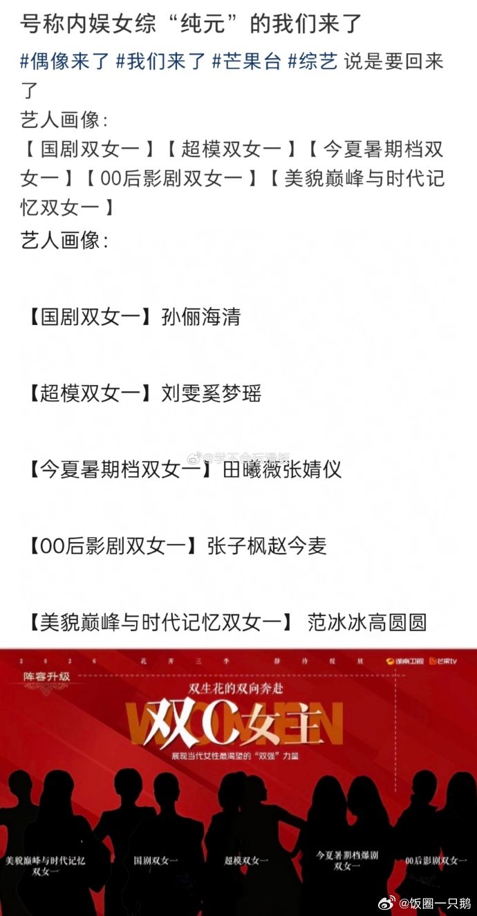 偶像来了拟邀阵容偶像来了拟邀嘉宾名单芒果确认重启《我们来了》，同时曝光拟邀嘉宾