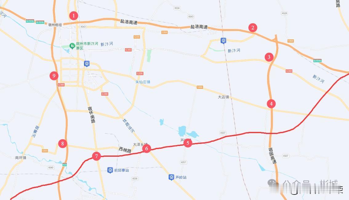 宿州市的绕城高速。已经建成通车的京台高速，徐蚌高速，盐洛高速，和即将建设的宿遂