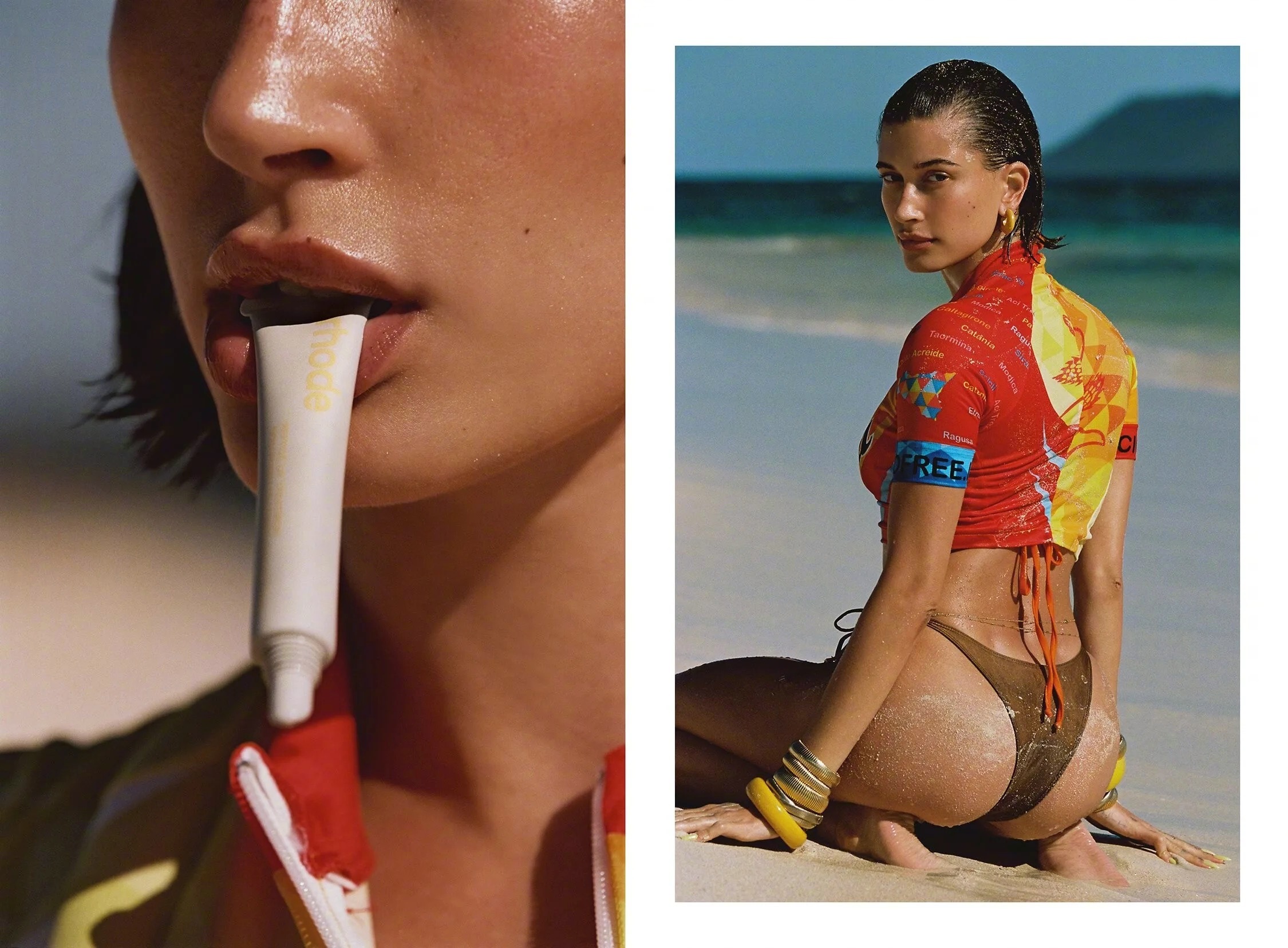 HaileyBieber“海莉”自家的护肤品牌Rhode，夏日系列宣传大片，