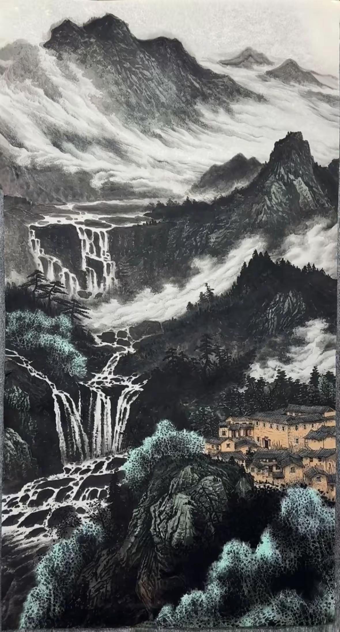 《墨韵千山》水墨山水创作者中心创作灵感山水画的神韵意境山水画