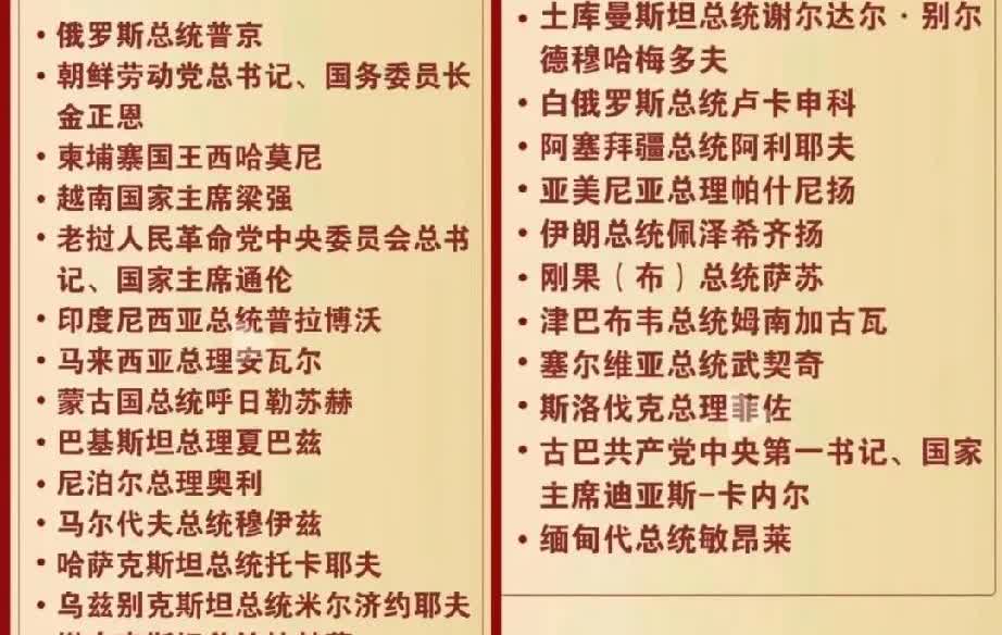 26位，9.3阅兵名单定了，俄罗斯普京的名字排第一，朝鲜金正恩排第二，一共26个