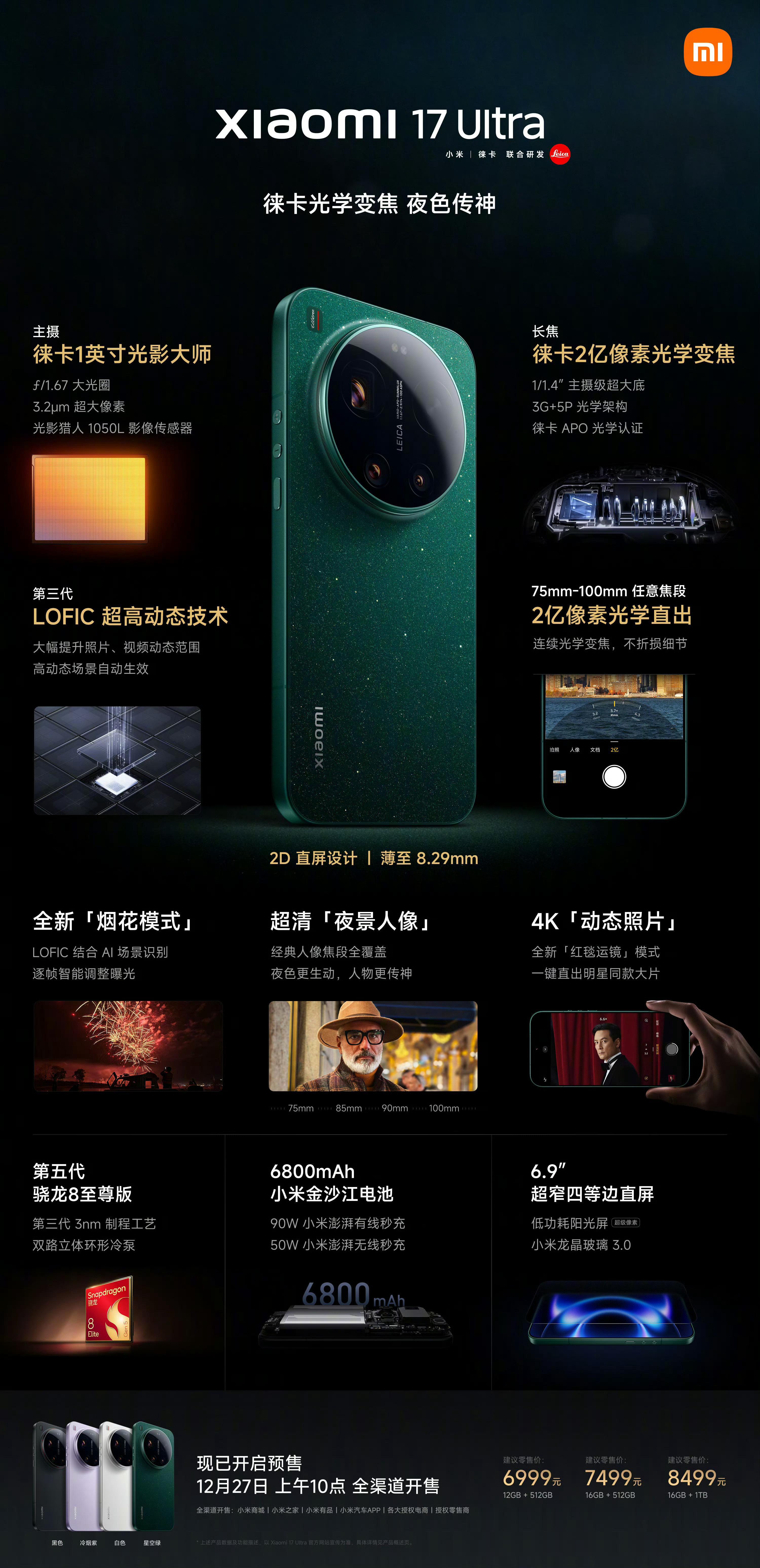 小米17Ultra价格6999起，主要是512起步，看起来挺好的。最值得的就是丐