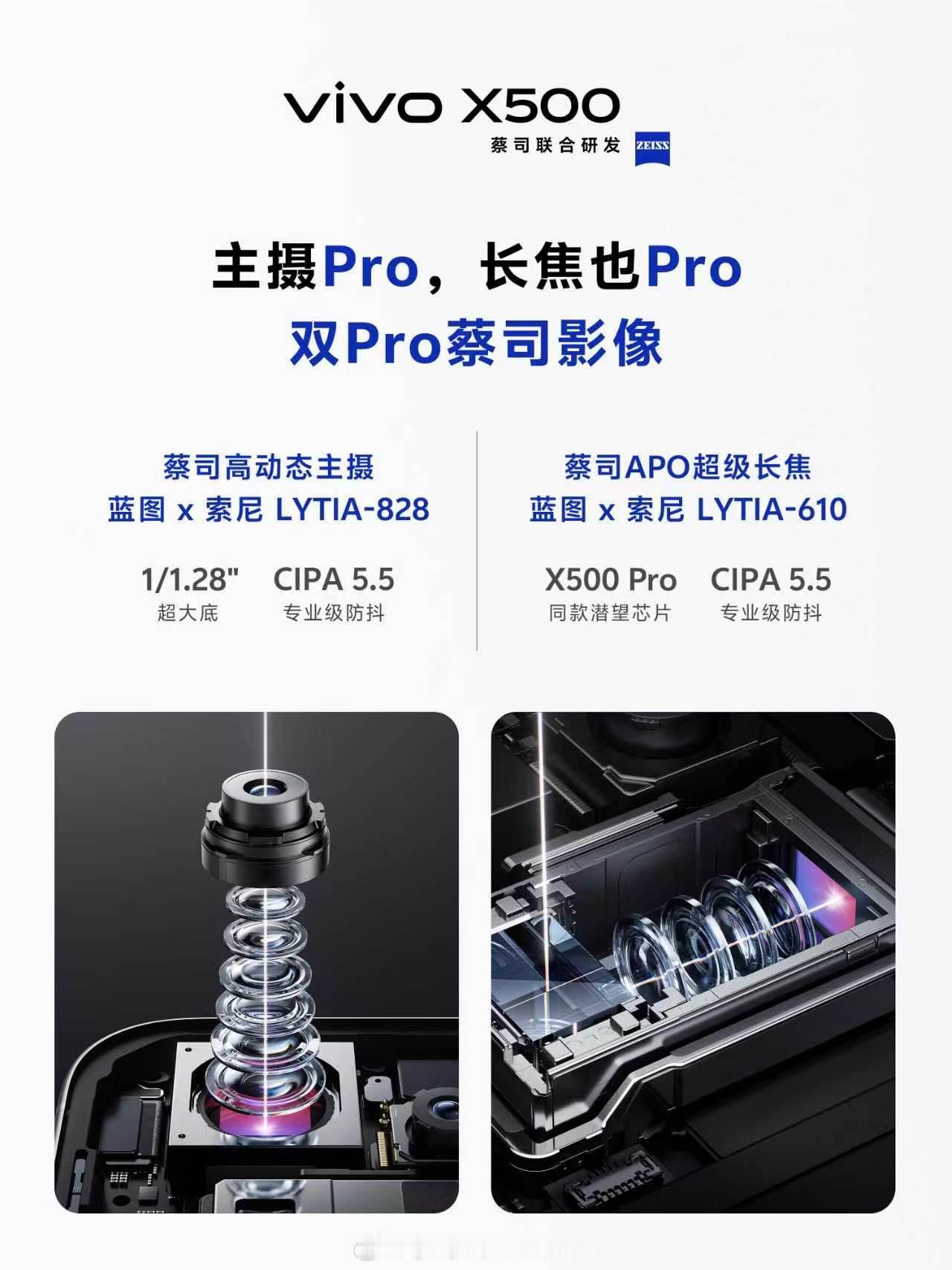 vivoX500系列标准版，主摄是50MP蓝图×索尼LYTIA8