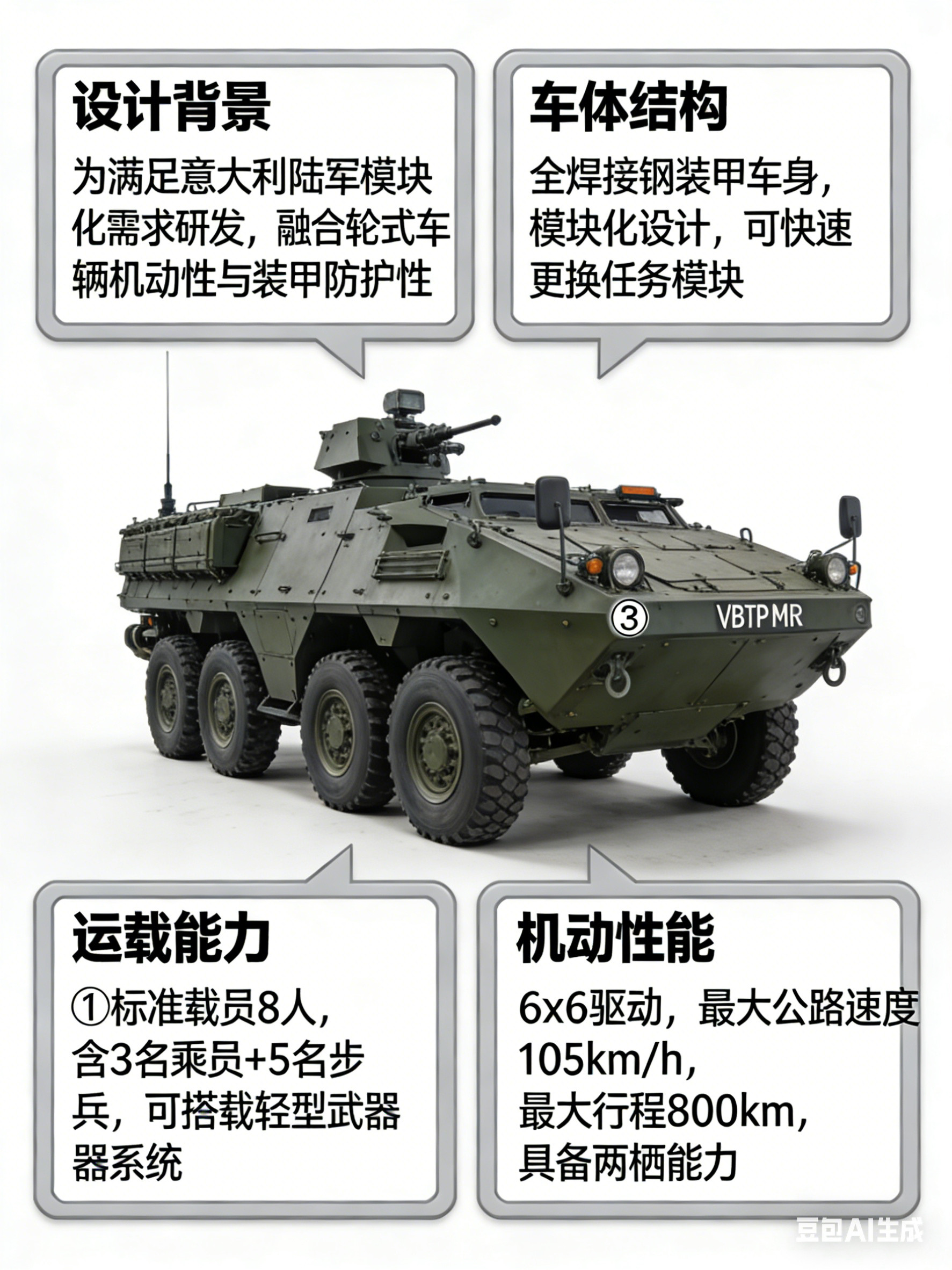 军事ai新视野意大利VBTP-MR装甲车VBTP-MR是意大利依维柯公司专为巴
