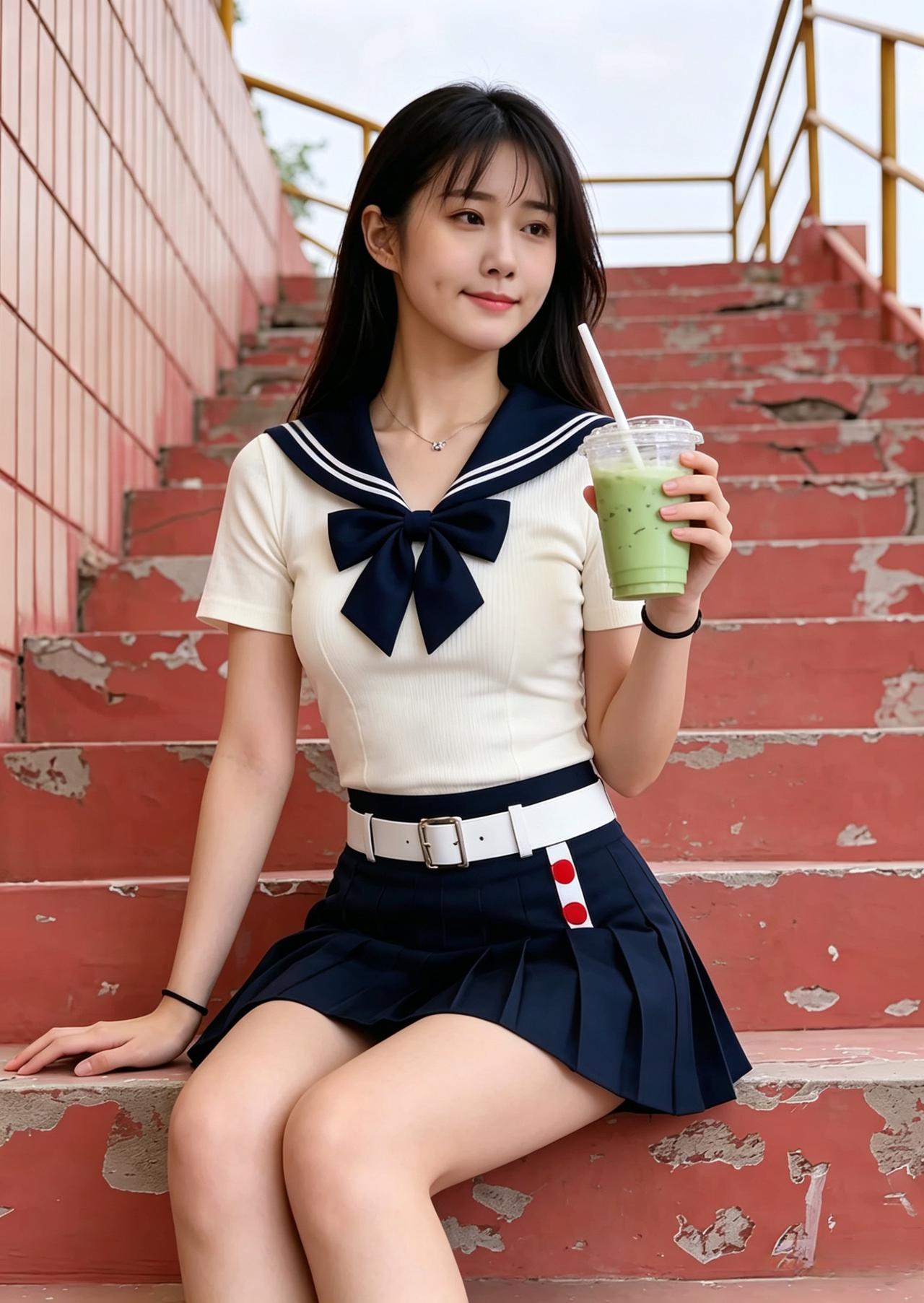 阶前红壁映青春，手捧青茶味更醇。不借浓妆争艳色，天然秀色最迷人。