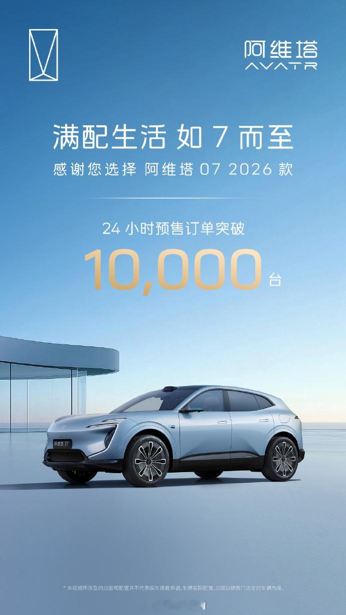 2026款阿维塔07开启预售24小时订单破万，这个成绩如何新增“晴蓝”配色，内