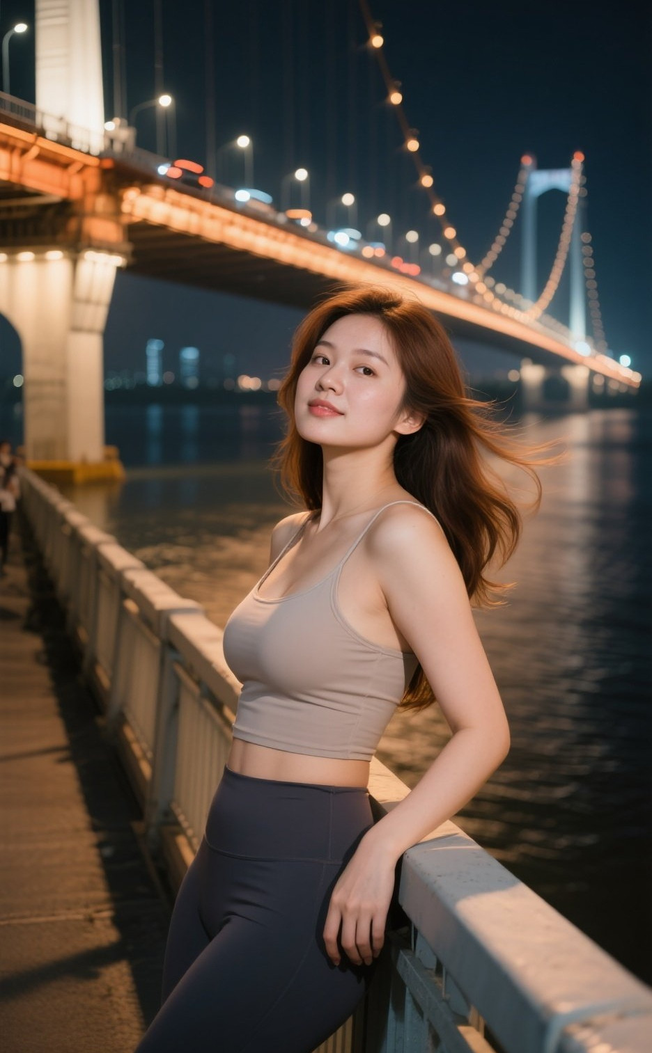 运动少女路边停驻，晚霞映照侧颜