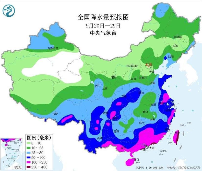 【中期天气形势预报】根据中央气象台发布的降水量预报图+数值模型综合预报分析，预计