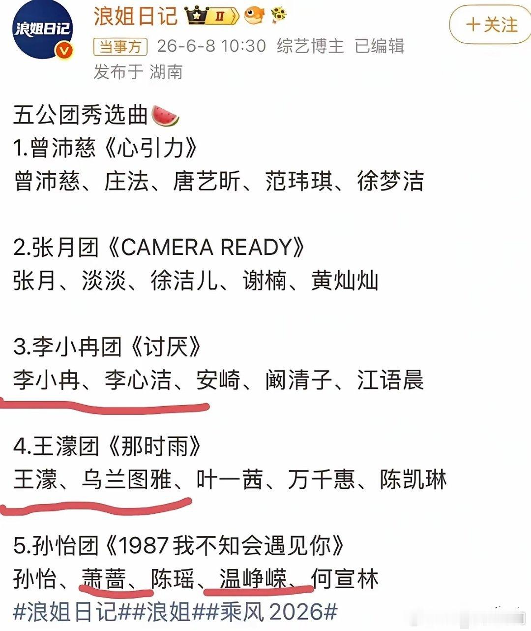 五公分组和队长以及曲目出来了李小冉又被推上来啦还好选到了最心仪的队员王濛乌兰图雅