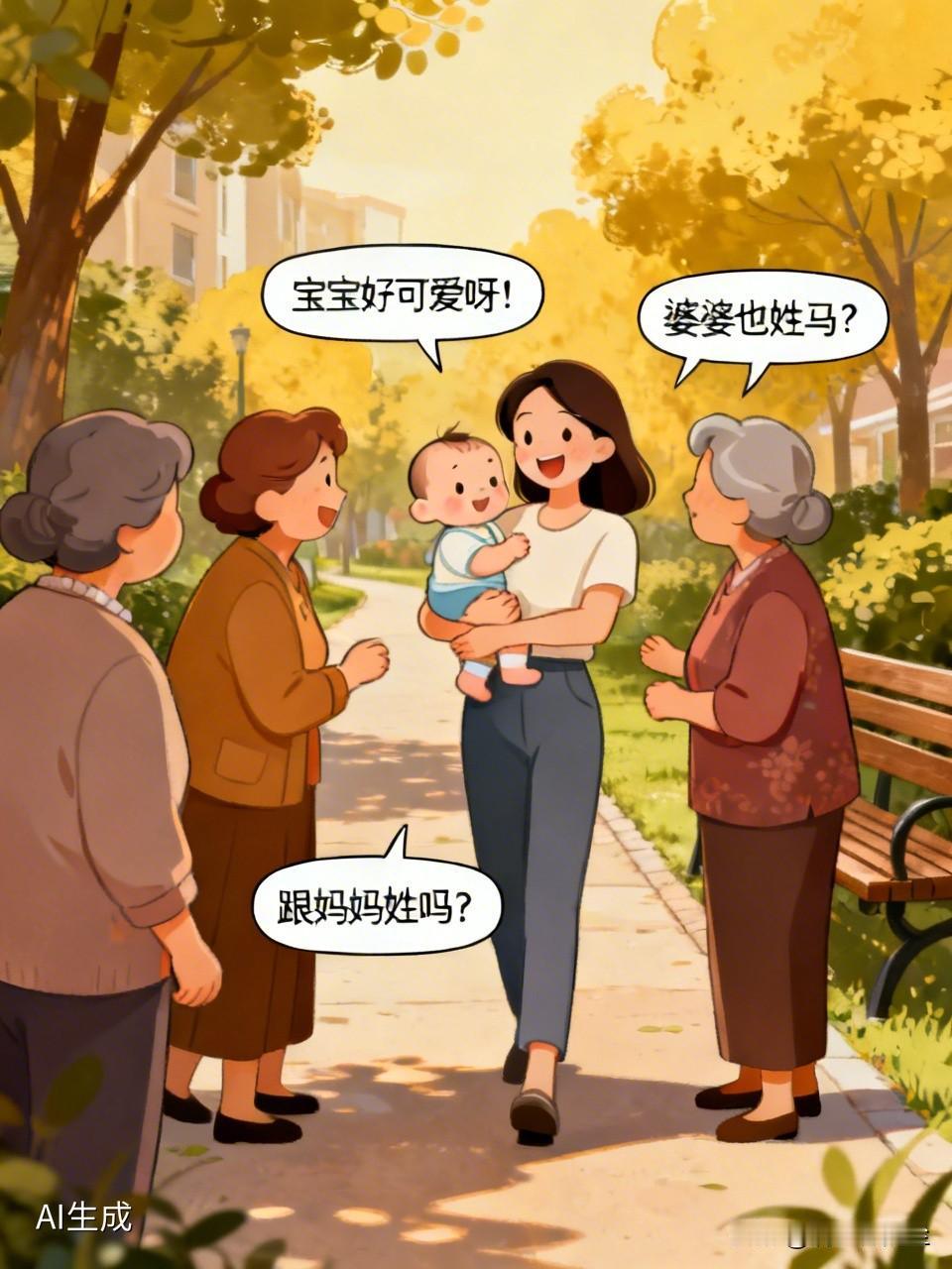 小区里有一户人家添了新丁，女方坚持让小孩随她姓，男方很痛快地就答应了。有一天，