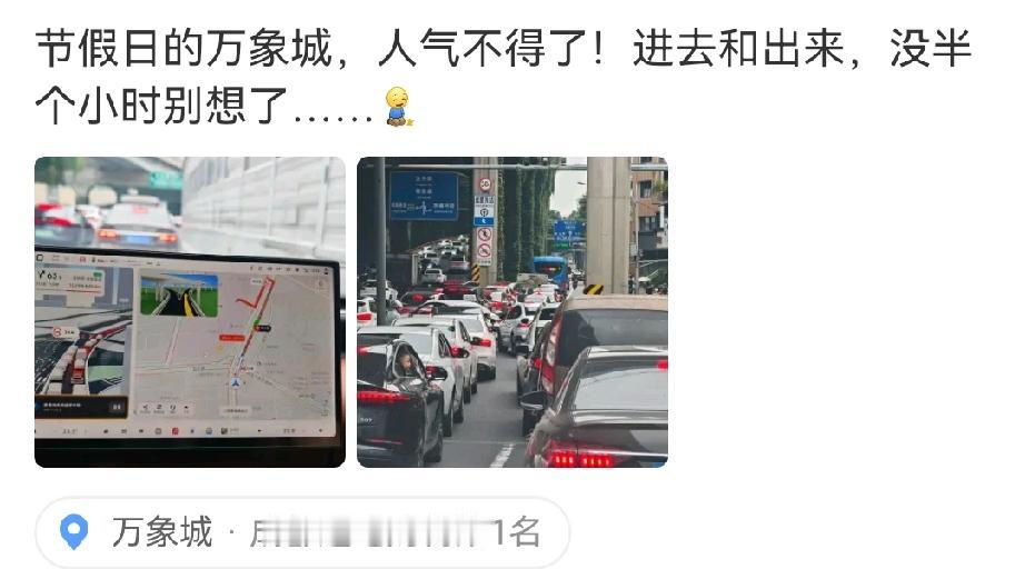 网友实拍成都万象城节假日堵车画面，进出商圈要预留30分钟，不少人觉得是商场车太多