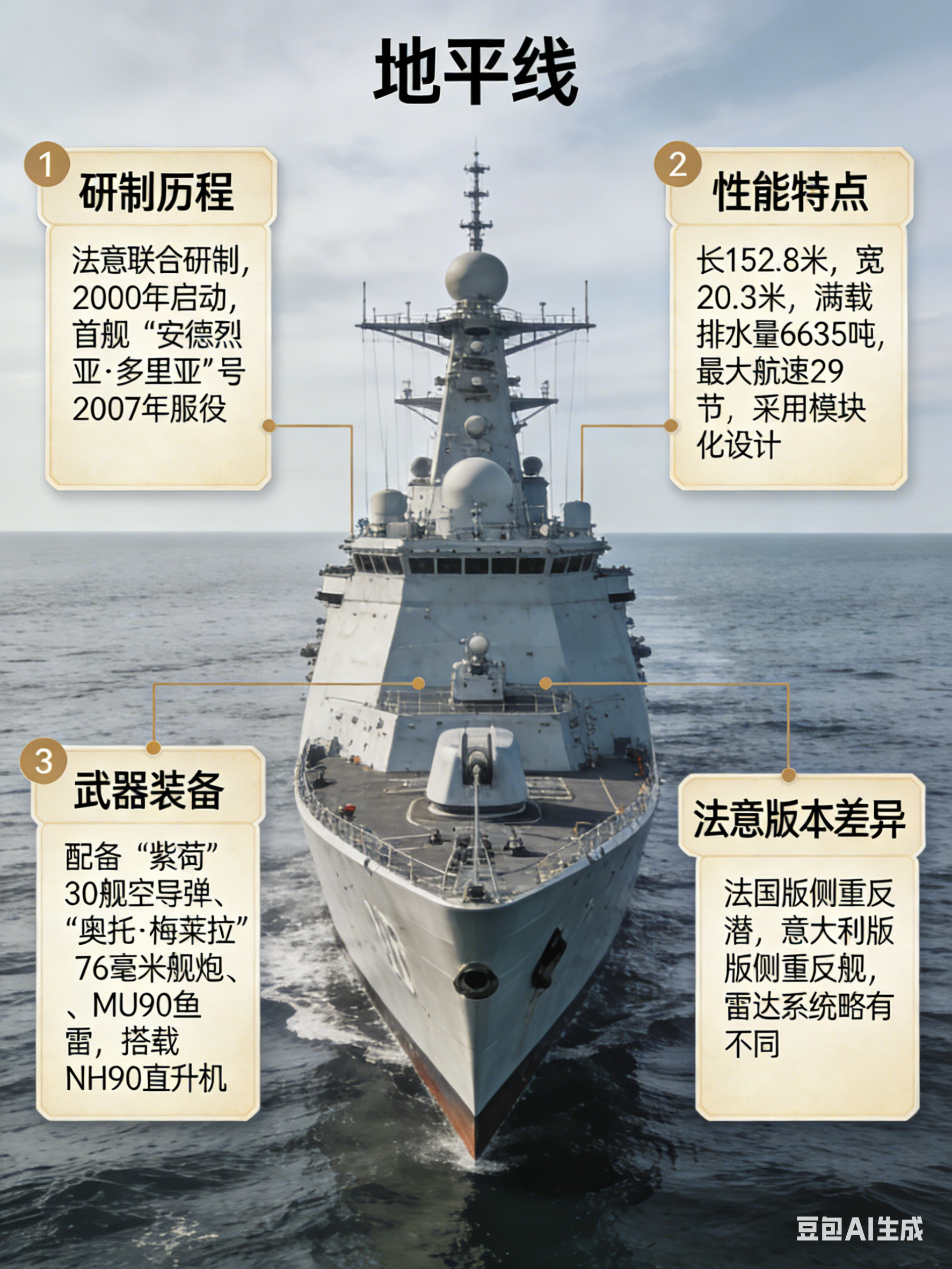 军事ai新视野意大利“地平线”级驱逐舰“地平线”级驱逐舰是法国和意大利联合设计