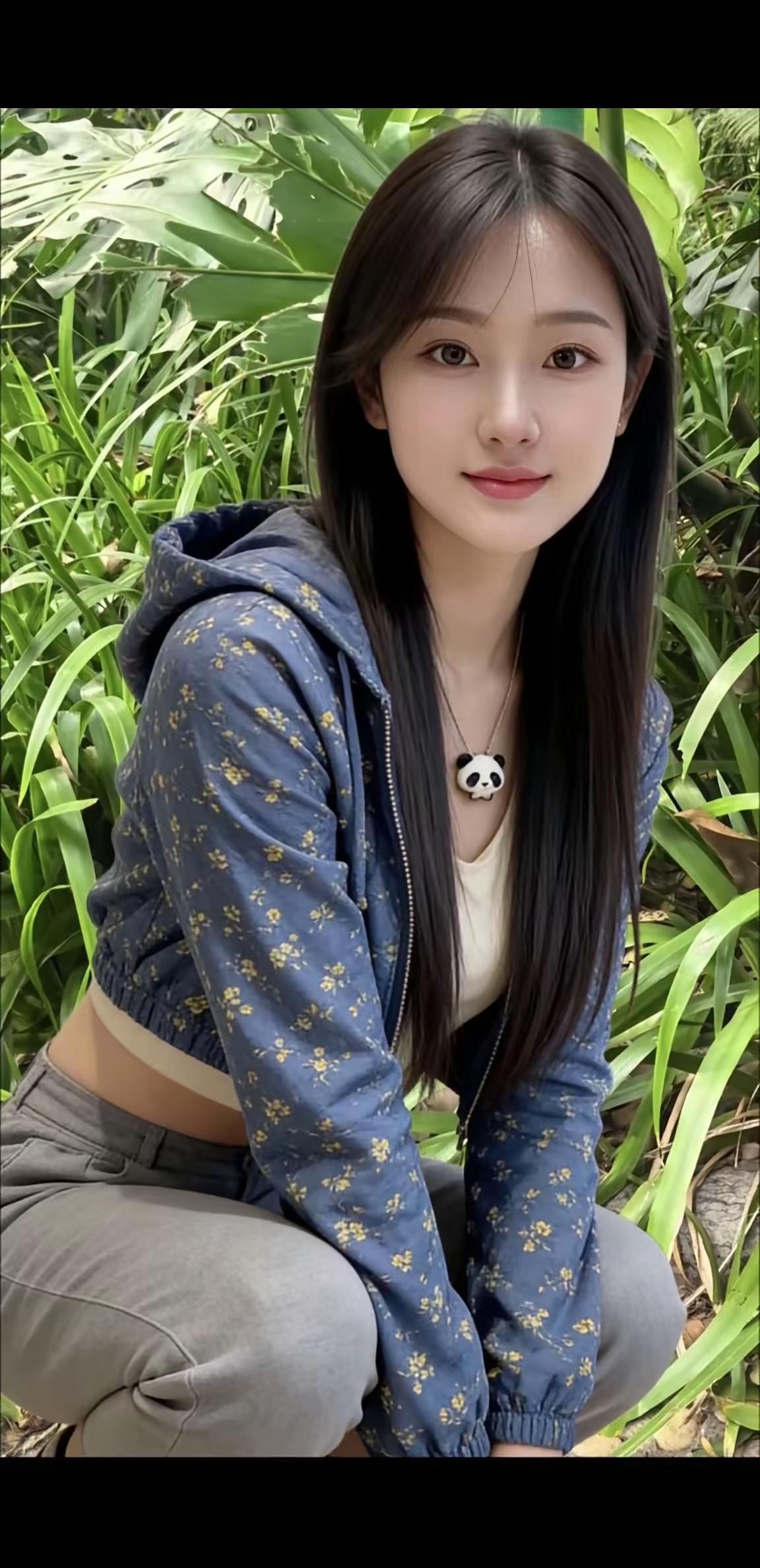 元气少女在绿植中，清新自然美！🌿💚