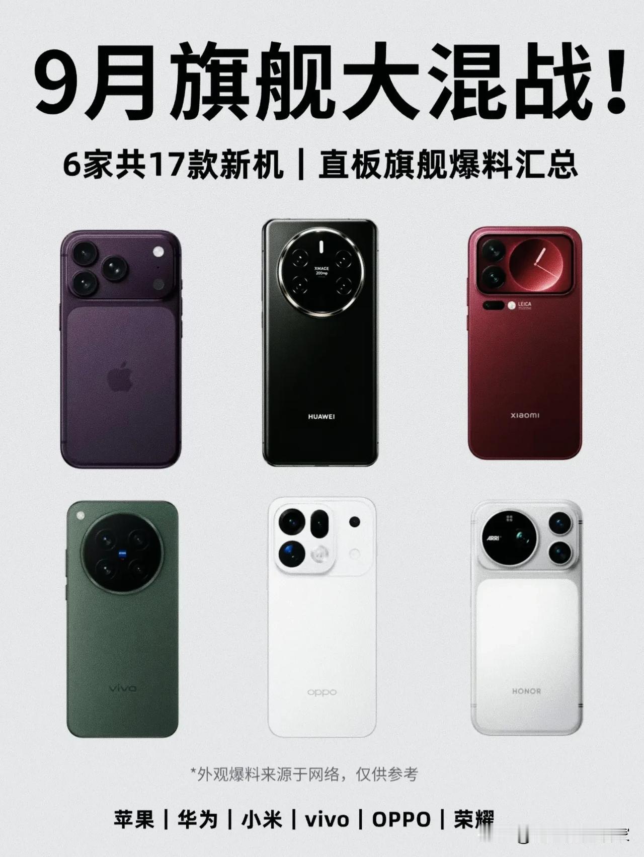 9月旗舰大乱战！6大品牌17款新机扎堆，国产集体卷大电池！每年下半年都是手