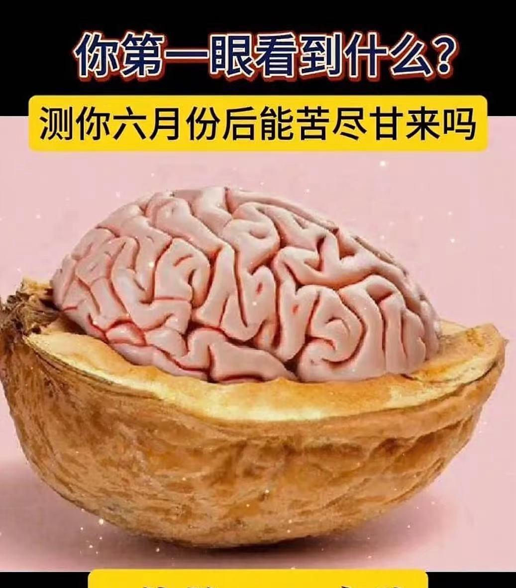 你第一眼看到什么？测你7月份能苦尽甘来吗？A.核桃；B.大脑。第一眼看到啥？