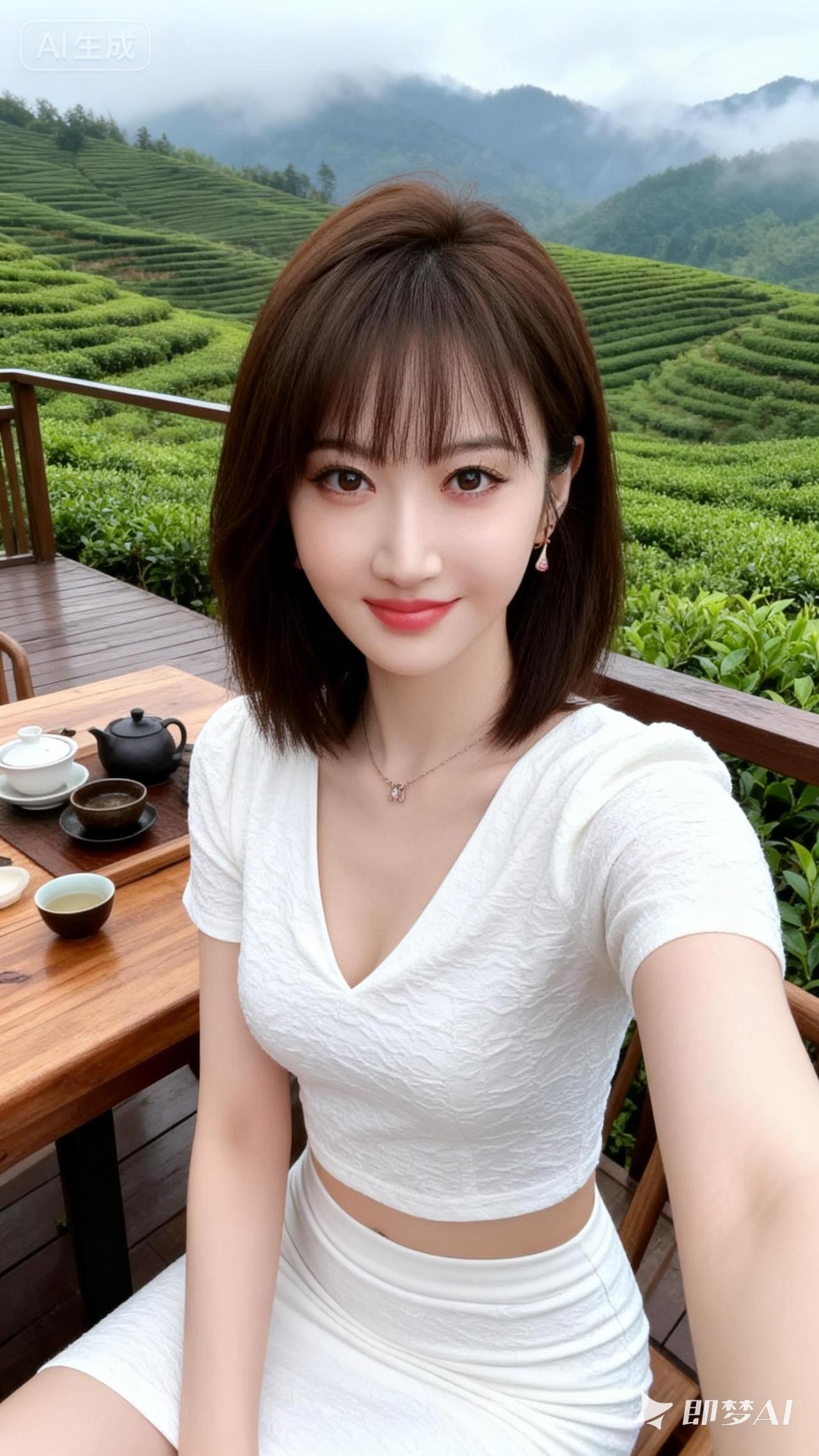 在茶园里自拍，清新自然，美不胜收！🌿📸