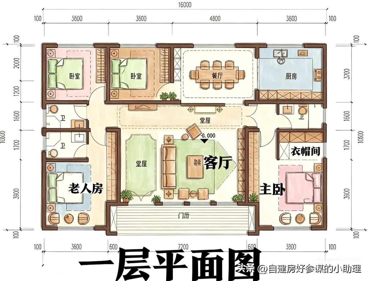 4卧2卫带堂屋，农村养老1层就够用了😡😡很多人回村建房，就想盖一