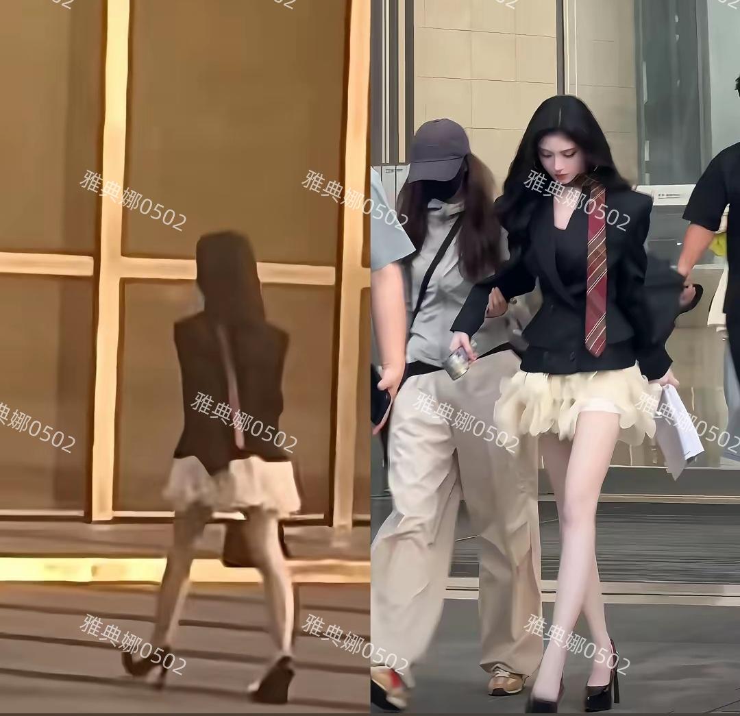重庆偶遇鞠婧祎拍戏，本人穿10厘米的高跟鞋都没有1米6，她执着的大宽肩把她显得