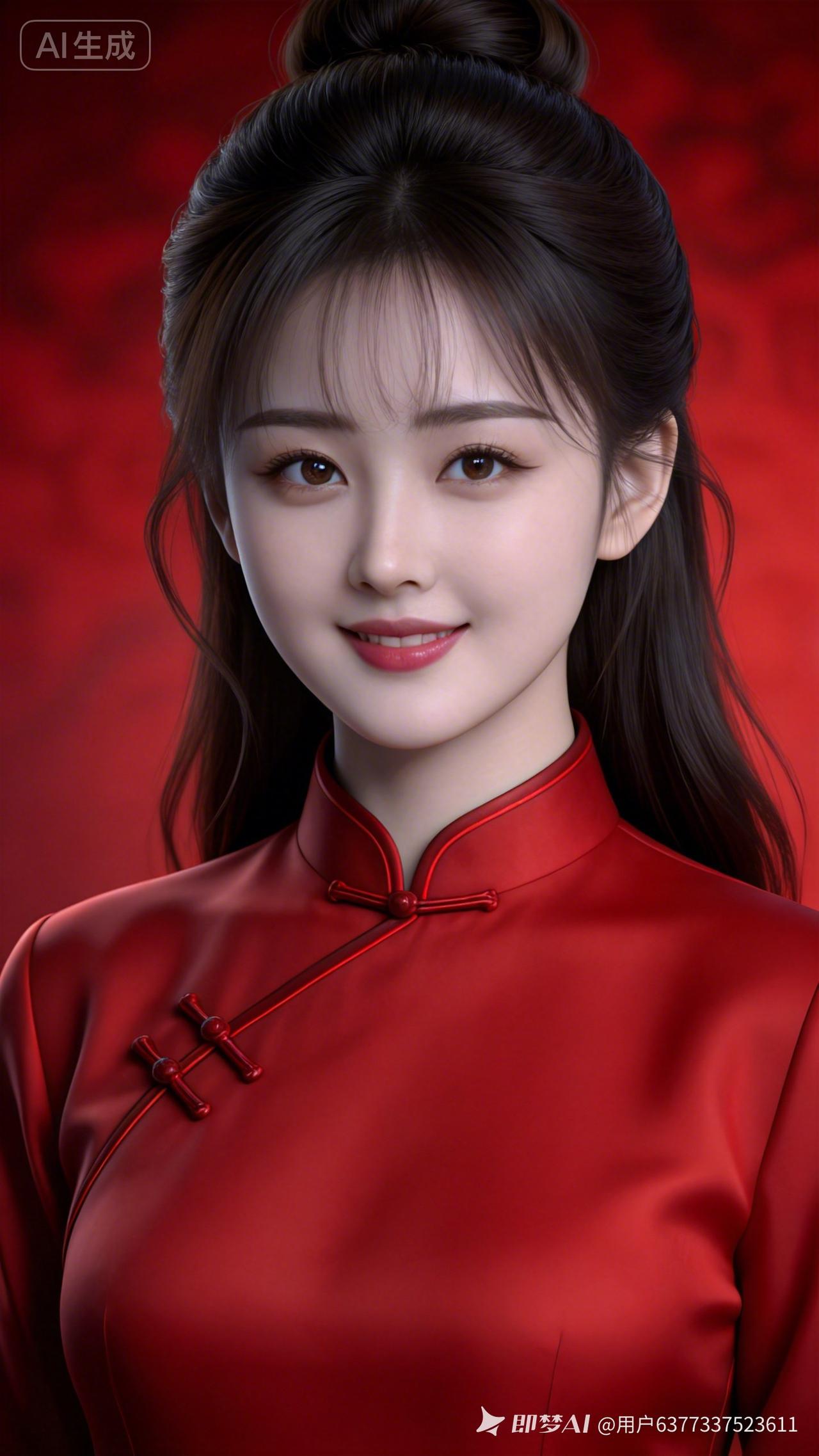 这是一位穿着红衣的漂亮姑娘。