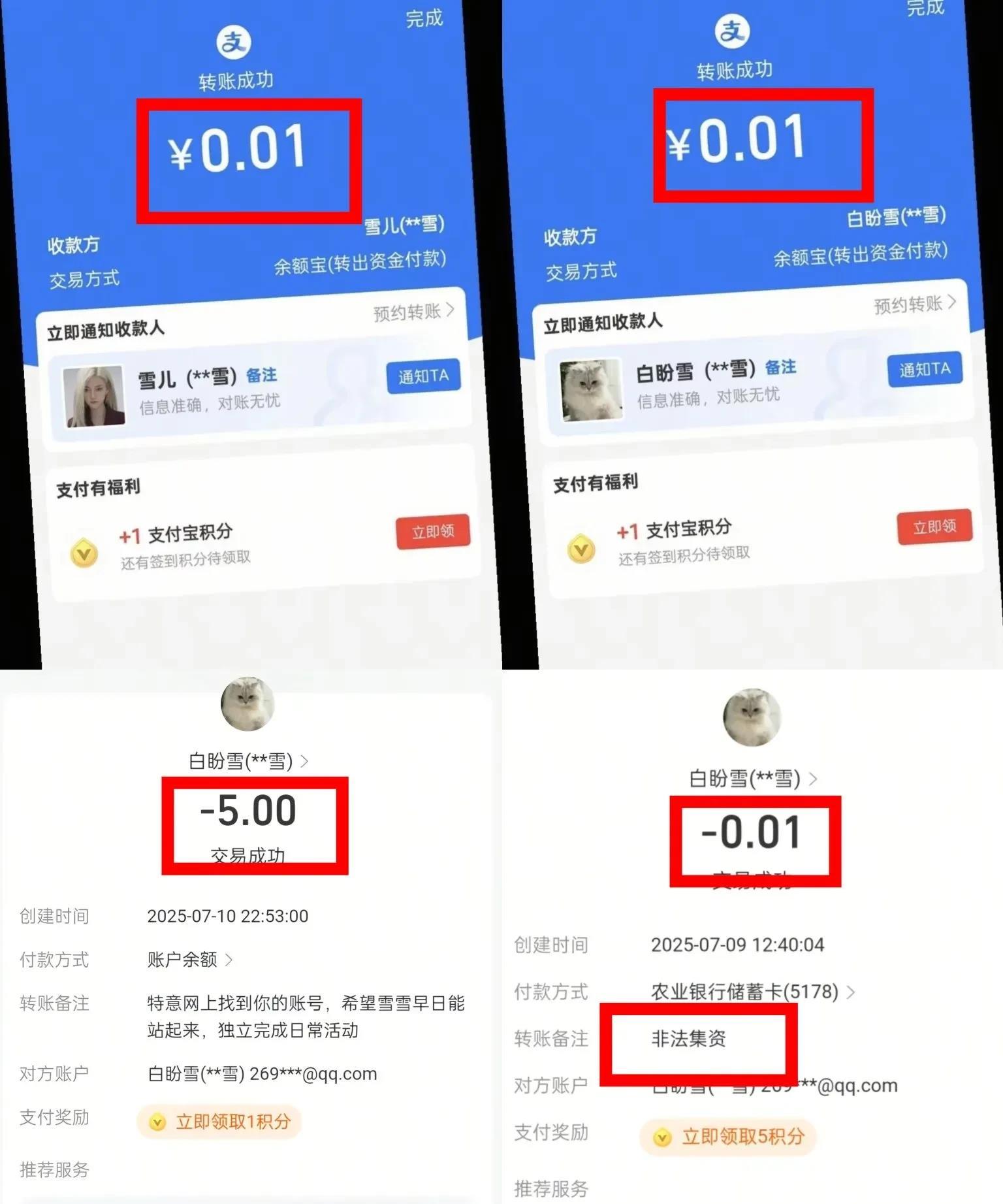 这届网友过分了！白盼雪说自己收到大量网友转账，但大多是一分钱💰，转过之