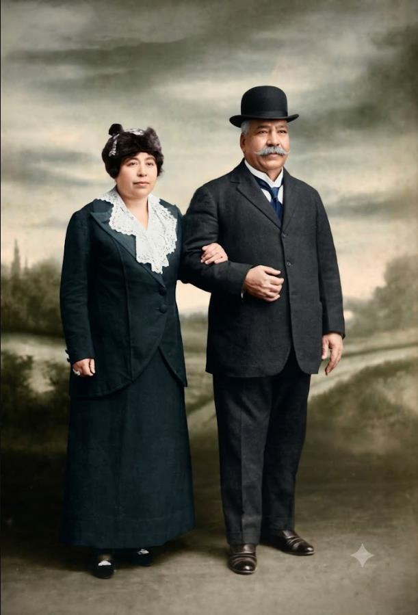 清末民初，上海滩，“远东首富”哈同与其妻子罗迦陵的合影，两人挽臂而立，姿态亲密。