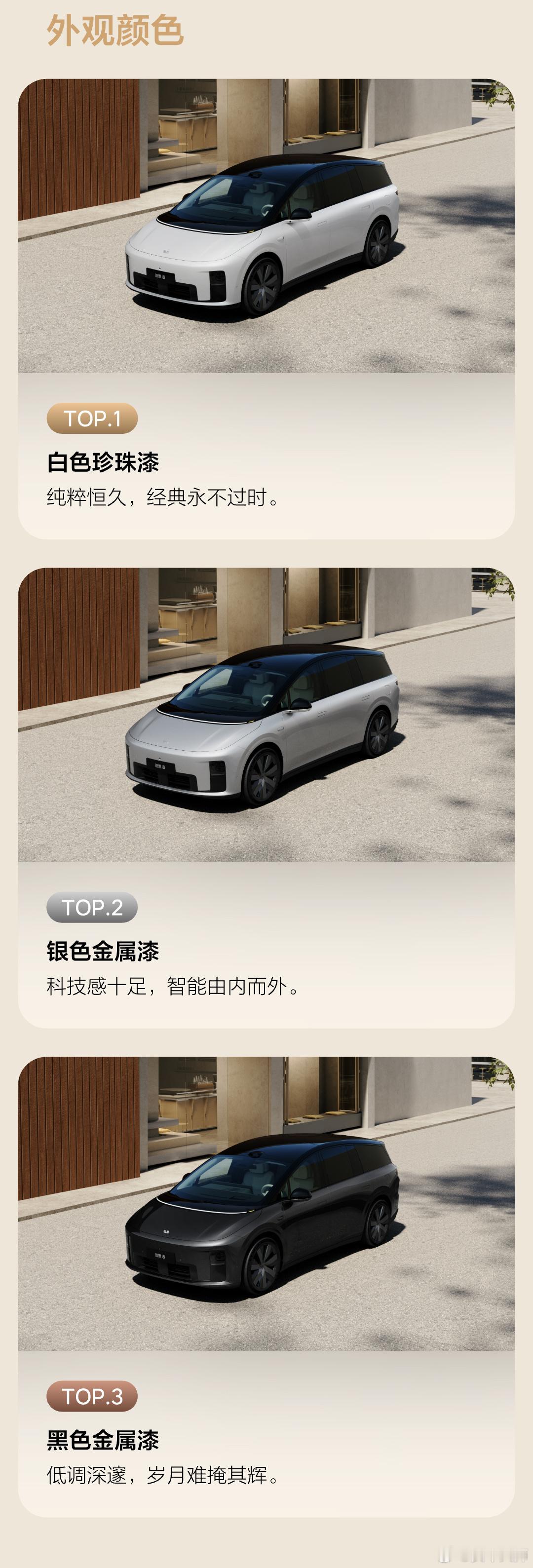 理想今日公布了i8的选配情况：外观：白色选的最多，其次是银色和黑色；内饰：灰棕色