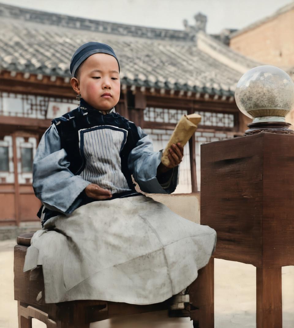 清末，大户人家幼童的照相馆摆拍肖像，照片中的孩子，是年仅3-5岁的清末官宦家庭的