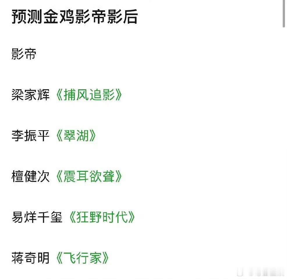 网传金鸡奖影帝影后预测金鸡影后影帝预测金鸡影后影帝