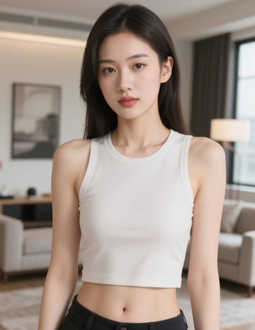 客厅中的亚洲美女，展现都市女性的魅力风采