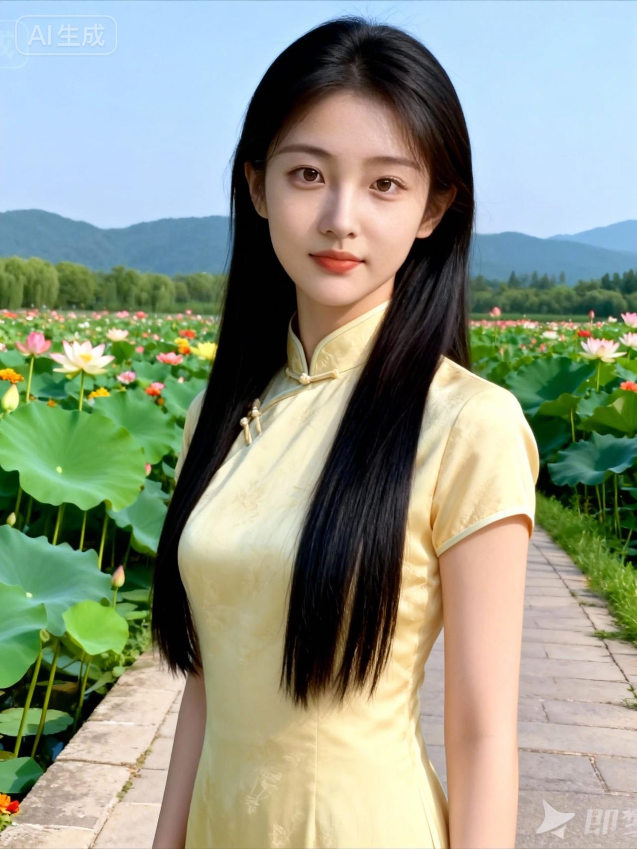 夏日荷塘里的古典美人，宛如画中走出的仙子。