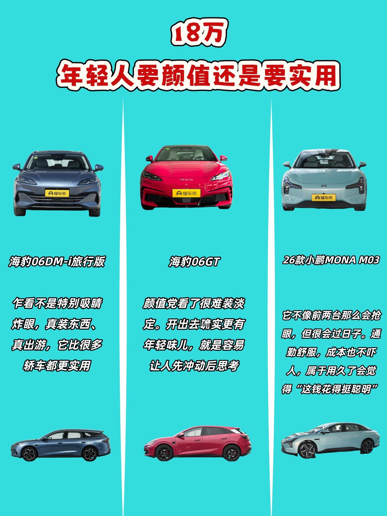 18万，海豹06DM-i旅行版、海豹06GT、2026款小鹏MONAM03，年