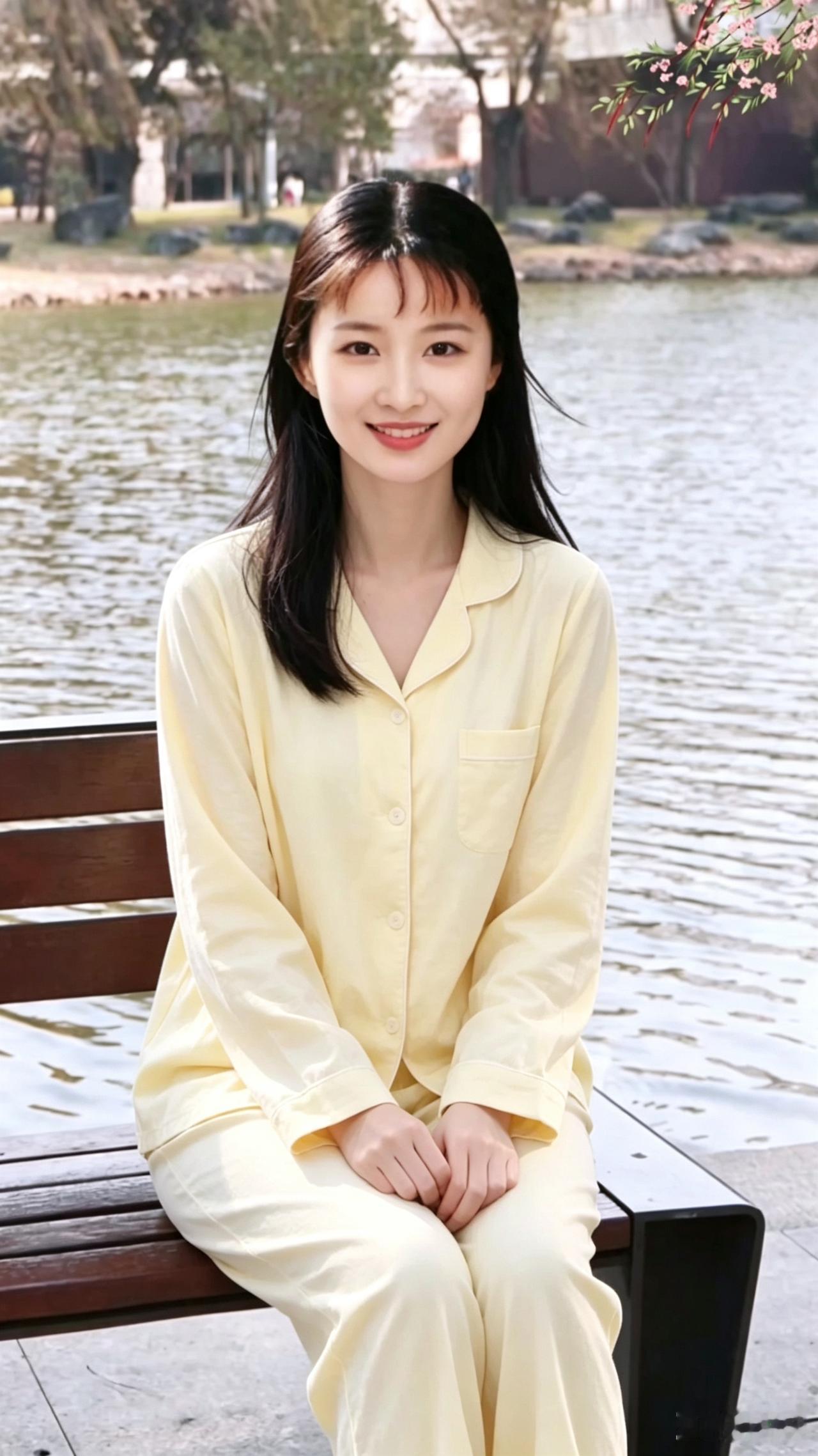 湖畔轻纱坐，笑语入画来。