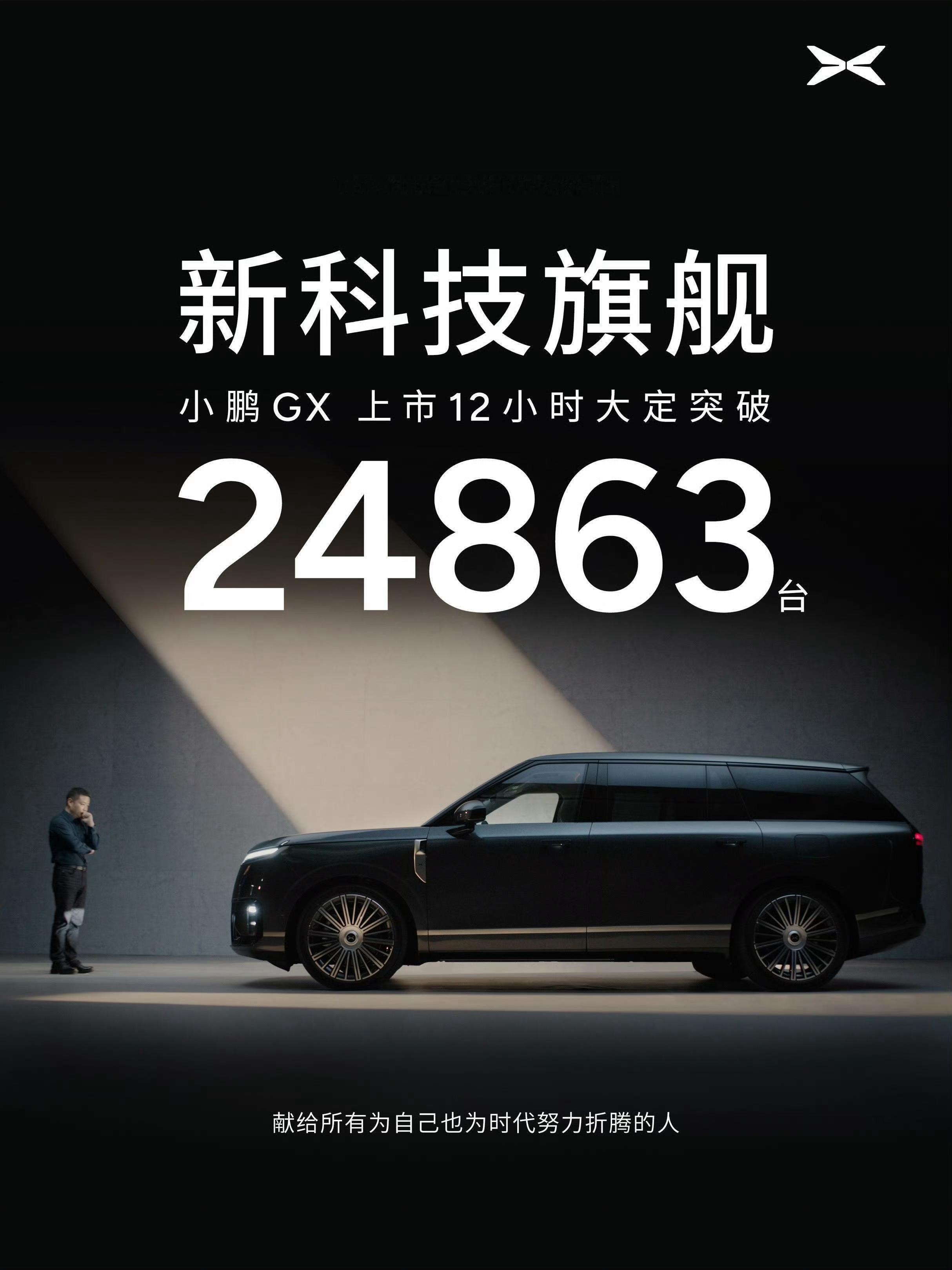 小鹏GX上市12小时大定24863台我印象中好像是小鹏第一次发12小时大定数据，