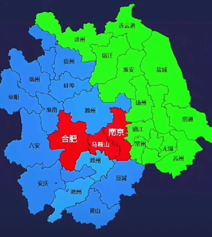 原来南京和合肥之间正好隔了一个马鞍山市，南京是江苏省的省会，而合肥是安徽省的省会