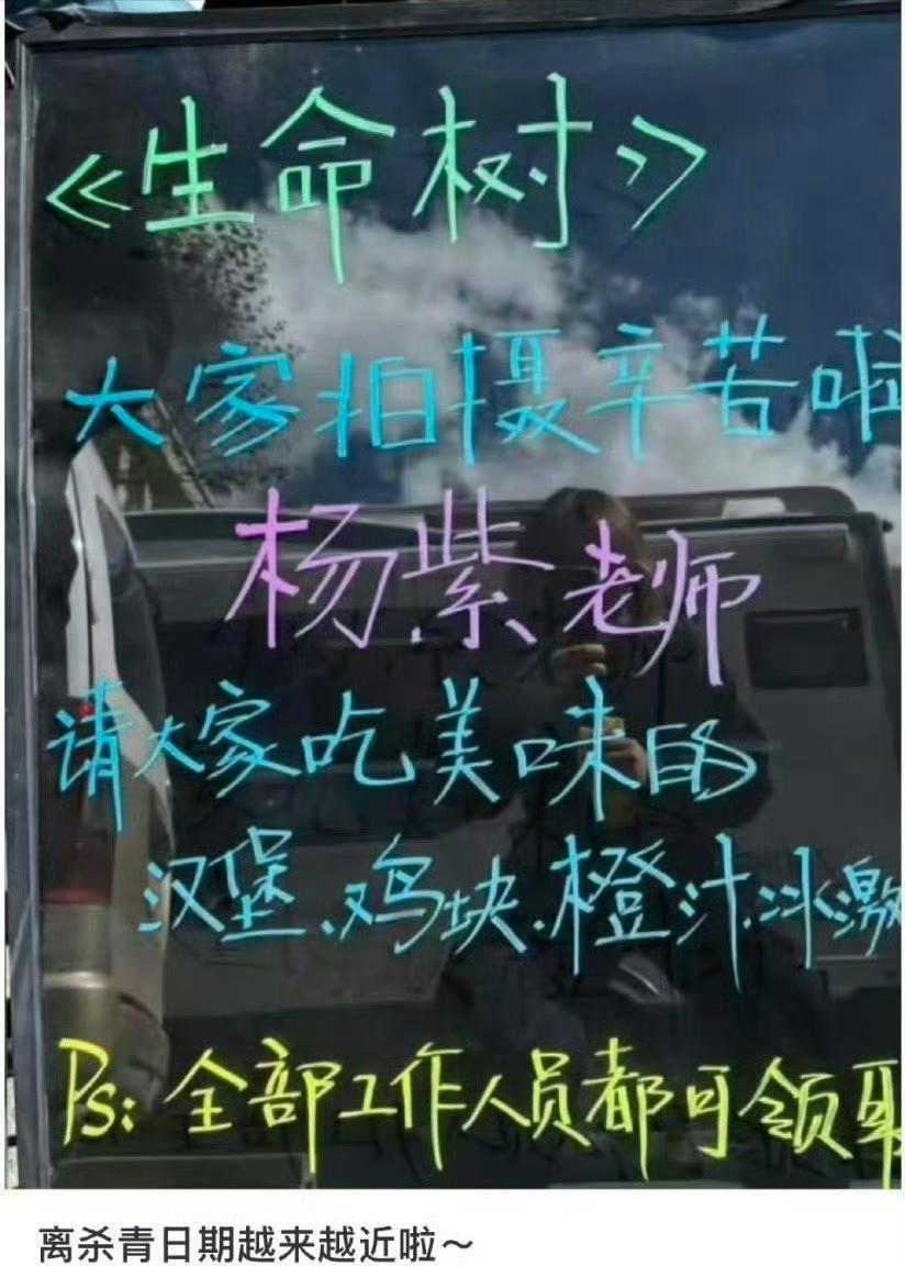 杨紫请客《生命树》剧组全部工作人员吃汉堡、鸡块、橙汁、冰淇淋！！P5是杨紫吃月