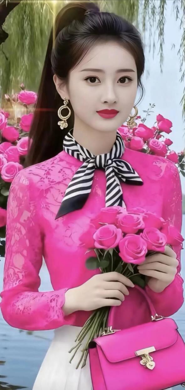 粉嫩少女心，手持玫瑰，甜美动人！🌹💕