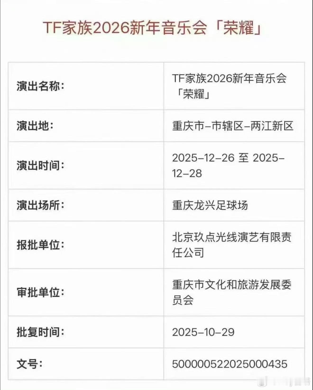 TF新年音乐会审批TF新年音乐会重庆审批TF新年音乐会在重庆开耶！！！审批都已