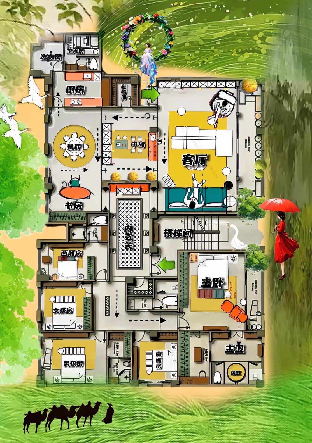 看吧，这才是房子该有的样子，户型大气漂亮，动线集灵气于一身，前门见公，后门进私，