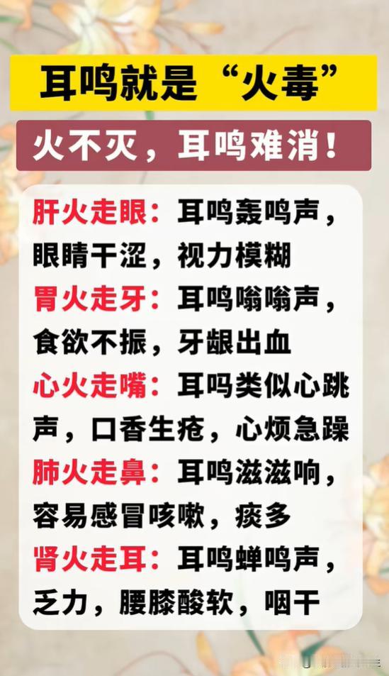 五脏有火易引发耳鸣，辨清火源再调理