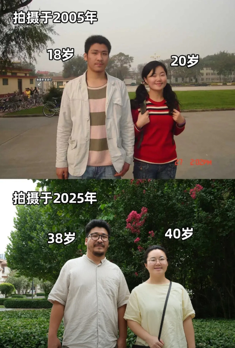 同样两个人，相隔20年合照。看得出来，他们已经发家致富了啊。