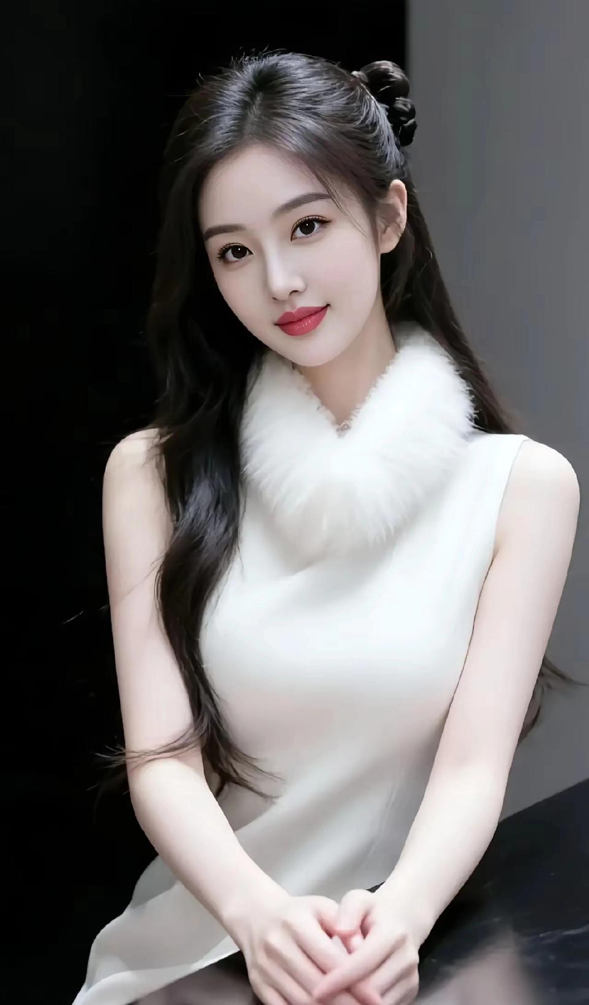 优雅白裙少女，温柔微笑，气质满分💖