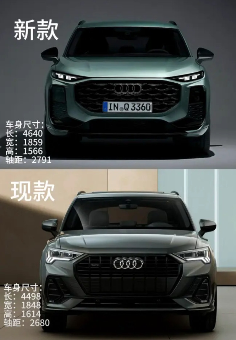 全新奥迪Q3，史上最大尺寸。车身尺寸：现款。