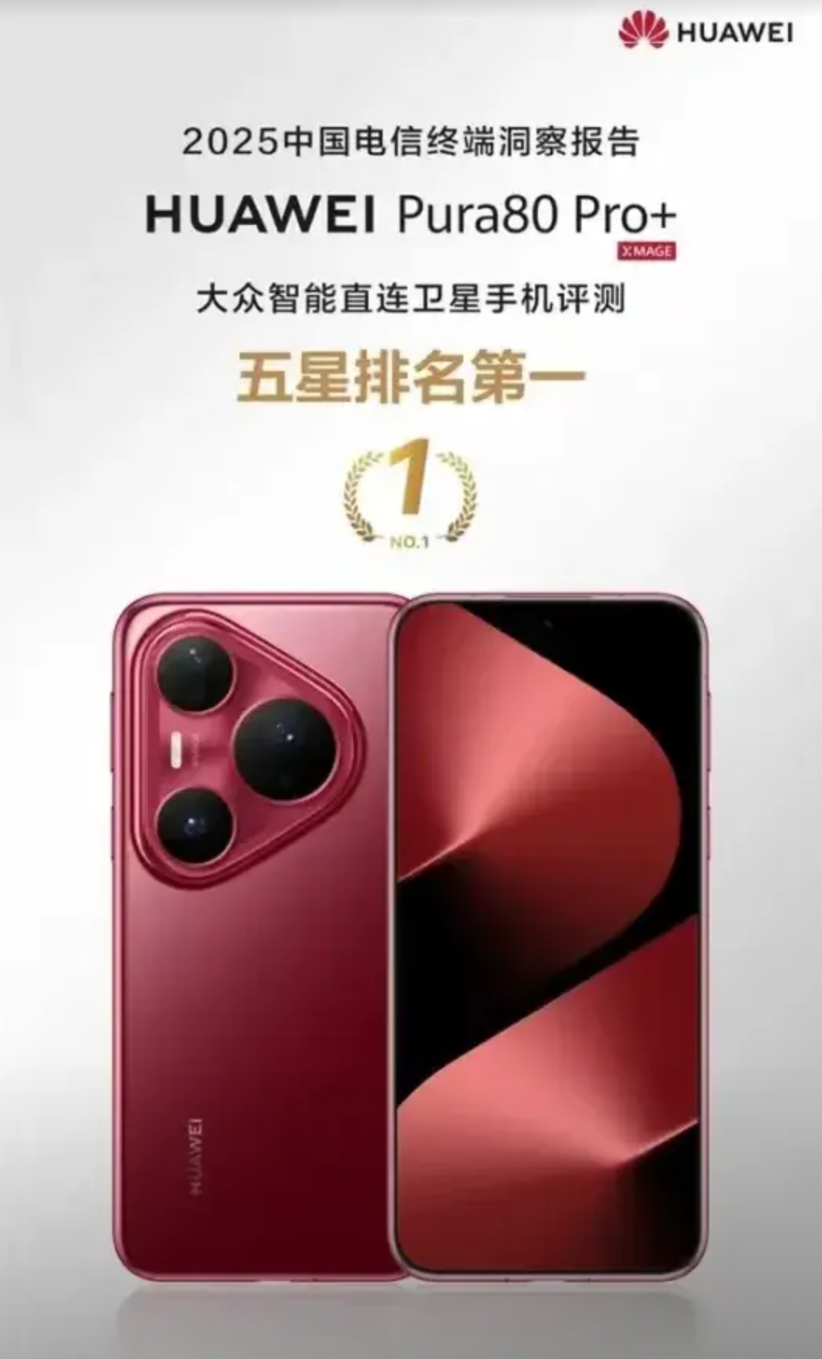 华为真牛，华为手机五星排名第一。华为在大众直连卫星中，华为pura80+直接