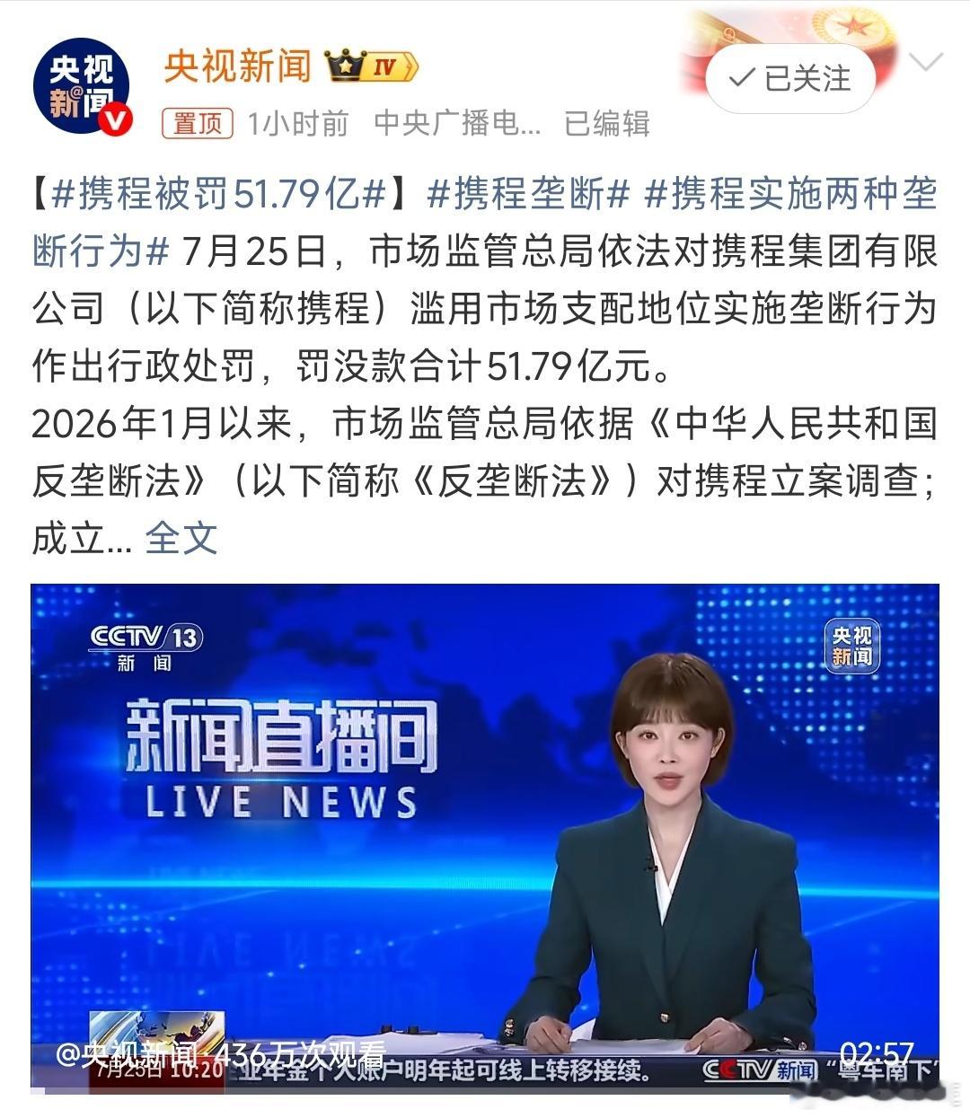 携程被罚51.79亿滥用市场支配地位实施垄断行为、携程被罚没51.79亿元。直