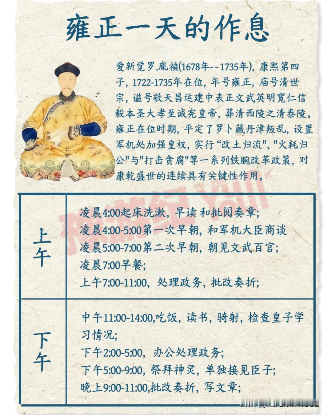 这雍正作息时间安排的也太紧凑了，都没有时间跟妃子们相处，哪来的皇子🤔