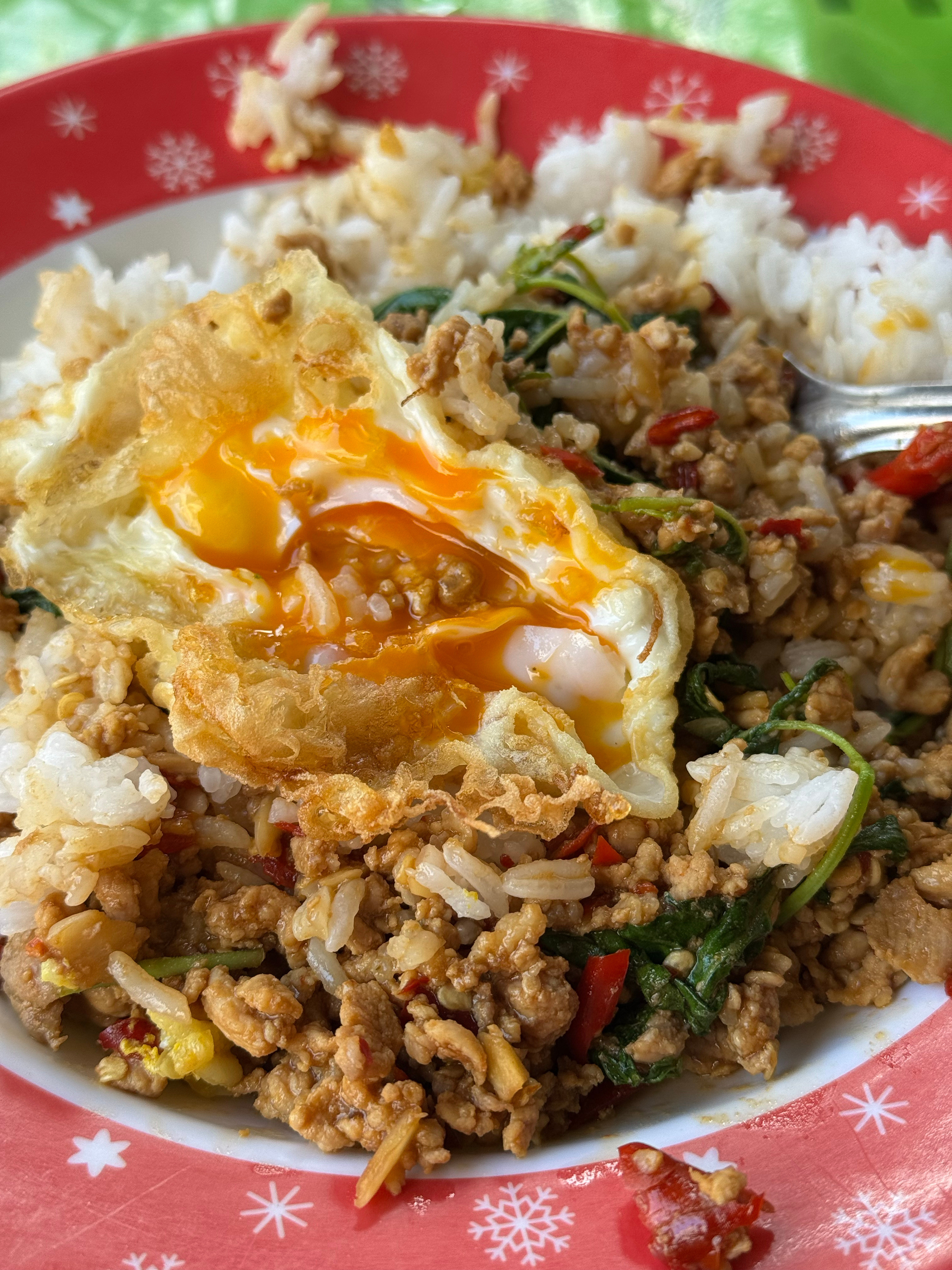 第一天来泰国，朋友推荐的打抛饭，我是真没想到泰国吃这么辣，把我一个江西人辣到肚子