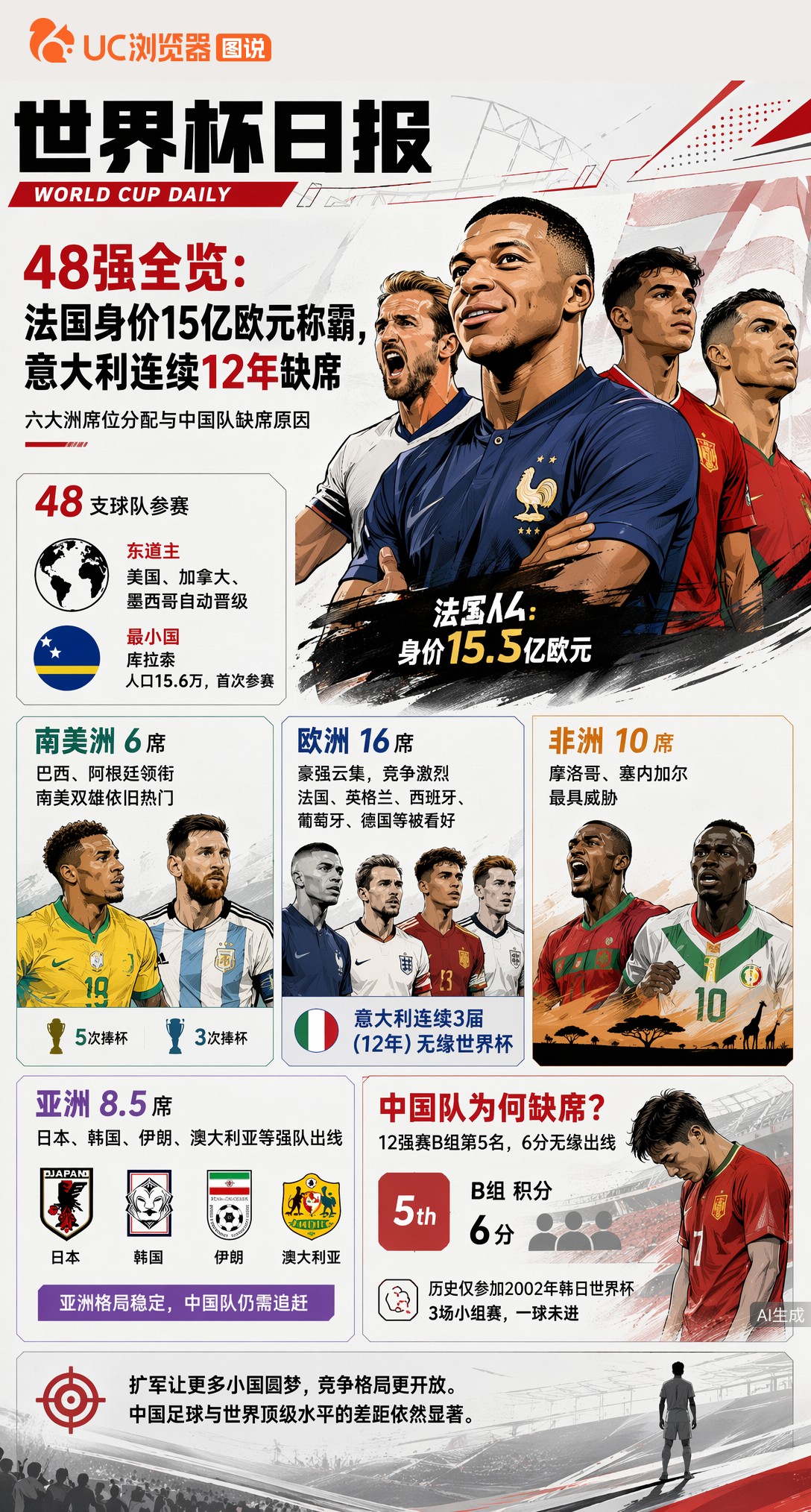 48强全览：法国身价15亿欧元称霸，意大利连续12年缺席