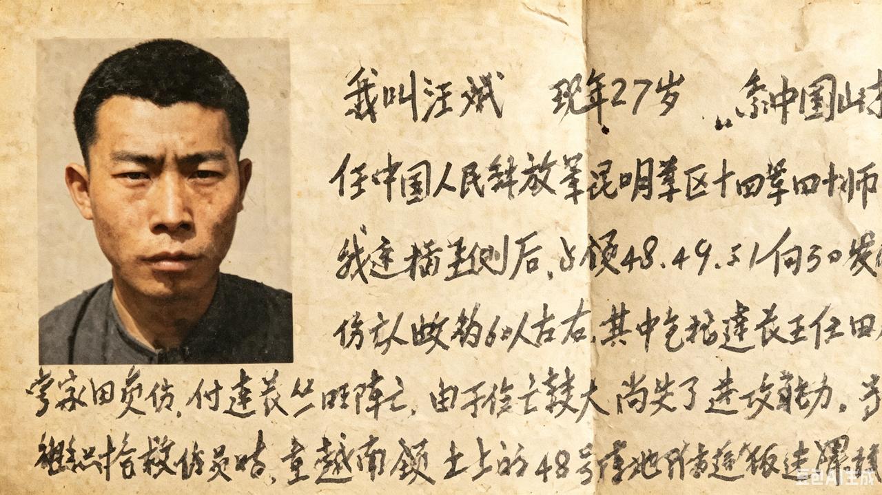 这是一封老山战役中被越军俘虏的解放军军官归国后向组织写的汇报材料，连同他本人照片