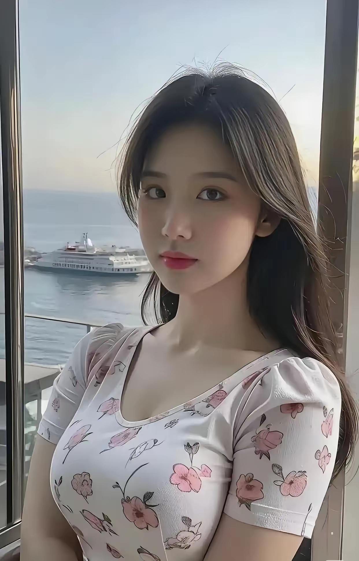 站在窗边看海，心情好舒畅。